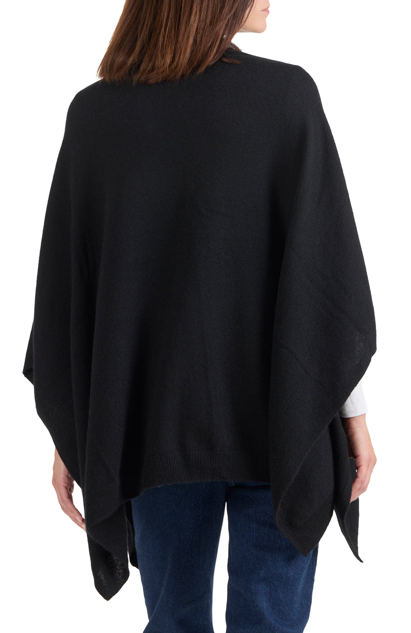 model wearing CASHMERE KNIT FUNNEL NECK PONCHO in black back