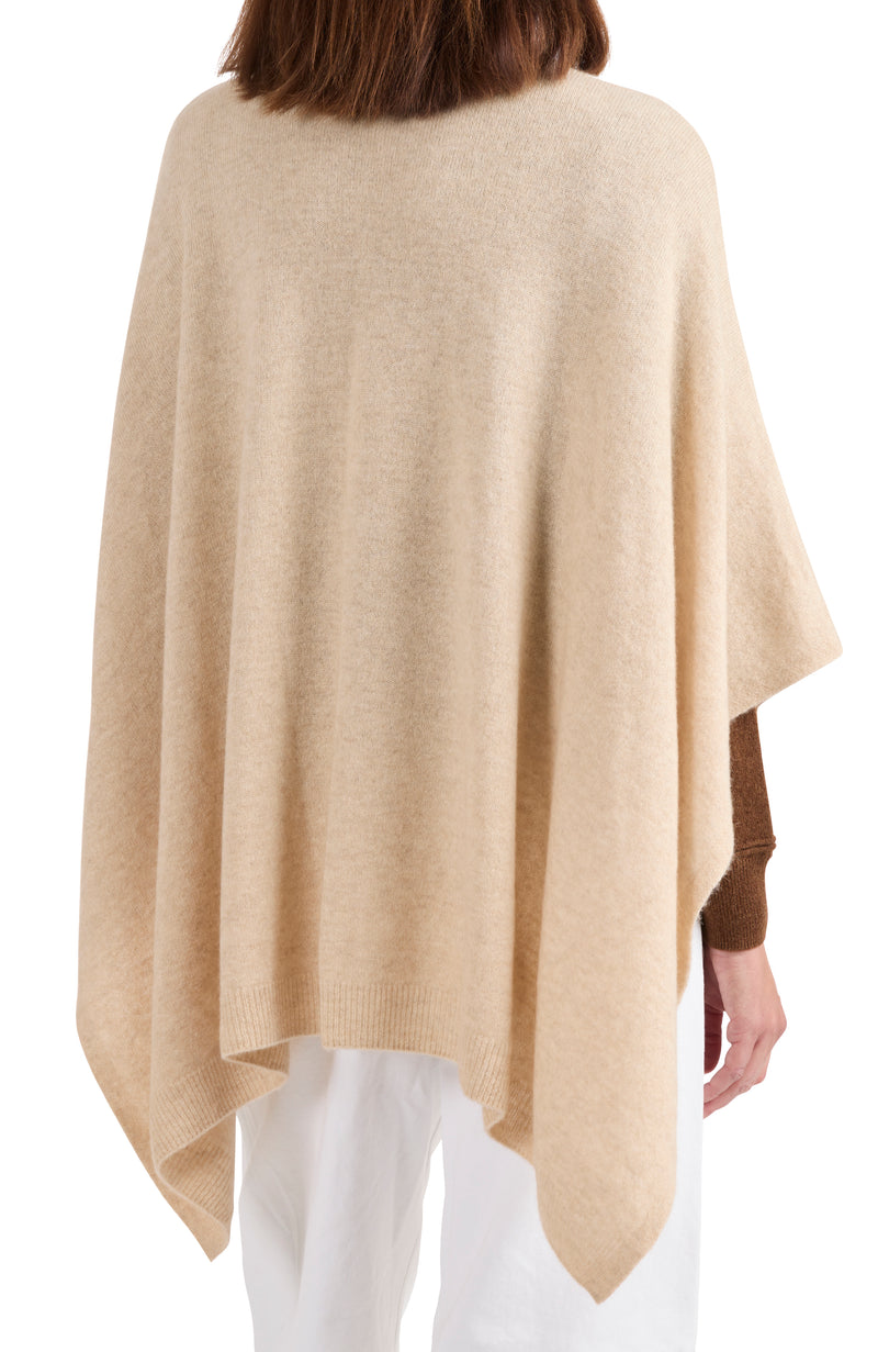 model wearing CASHMERE KNIT FUNNEL NECK PONCHO in oat back