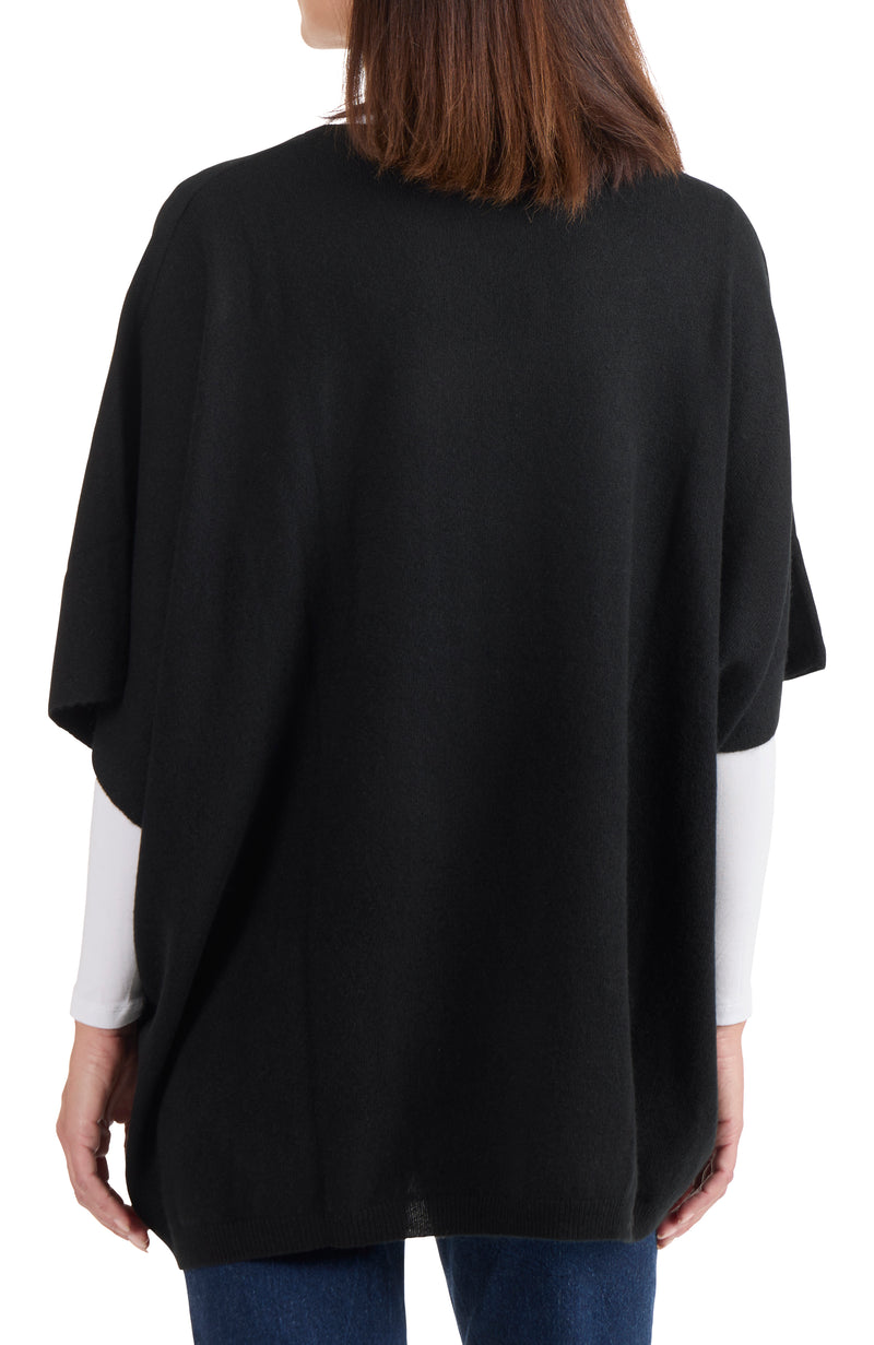 model wearing CASHMERE KNIT CREWNK PONCHO in black back