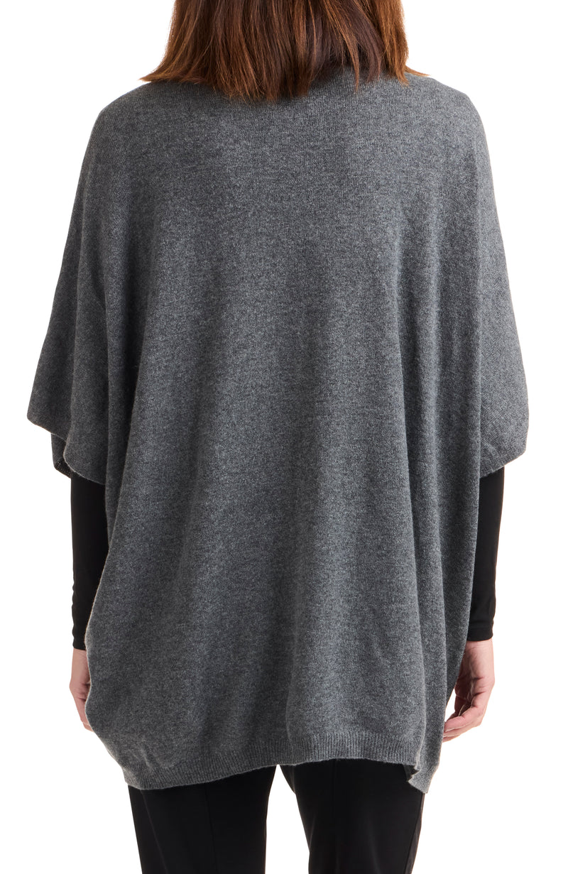 model wearing CASHMERE KNIT CREWNK PONCHO in charcoal back