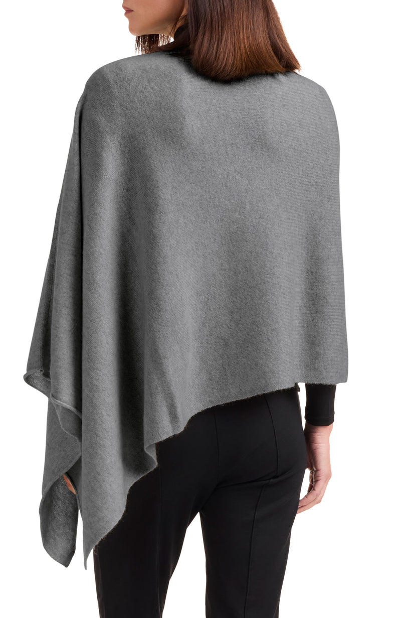 model wearing CASHMERE JERSEY ASYMMETRICAL PONCHO in medium grey back