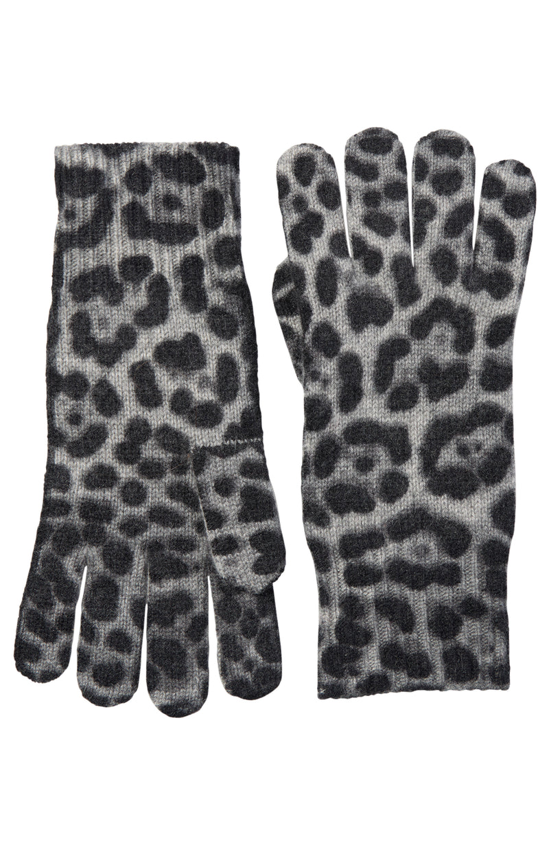 CASHMERE ANIMAL PRINTED GLOVE in grey leopard