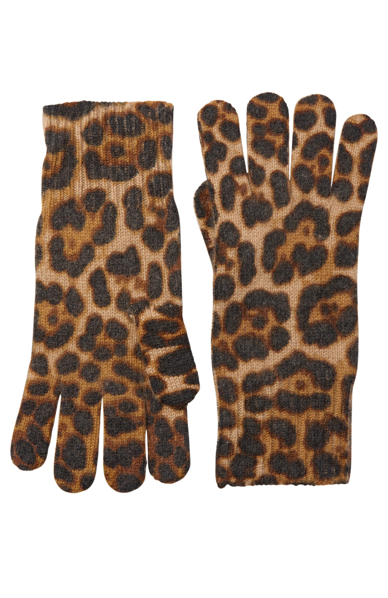 CASHMERE ANIMAL PRINTED GLOVE in camel leopard