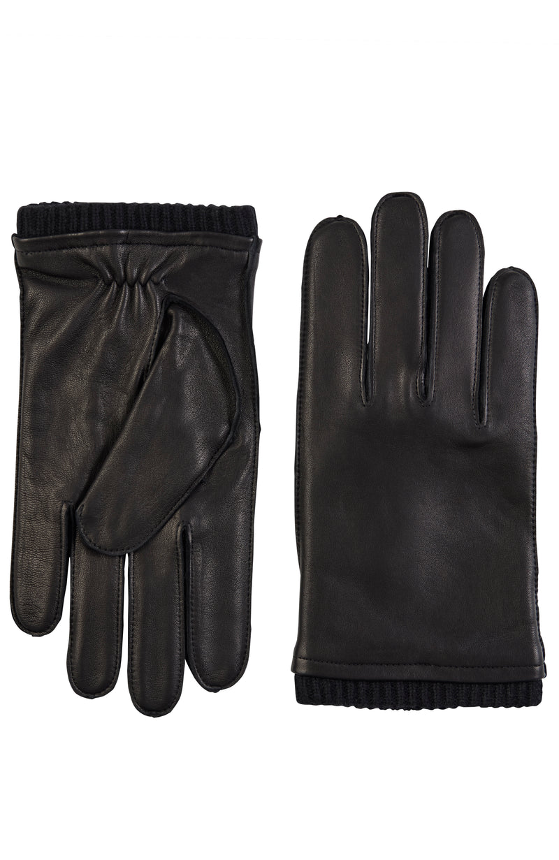 NAPPA LEATHER GLOVE WITH CASHMERE RIB CUFF in black