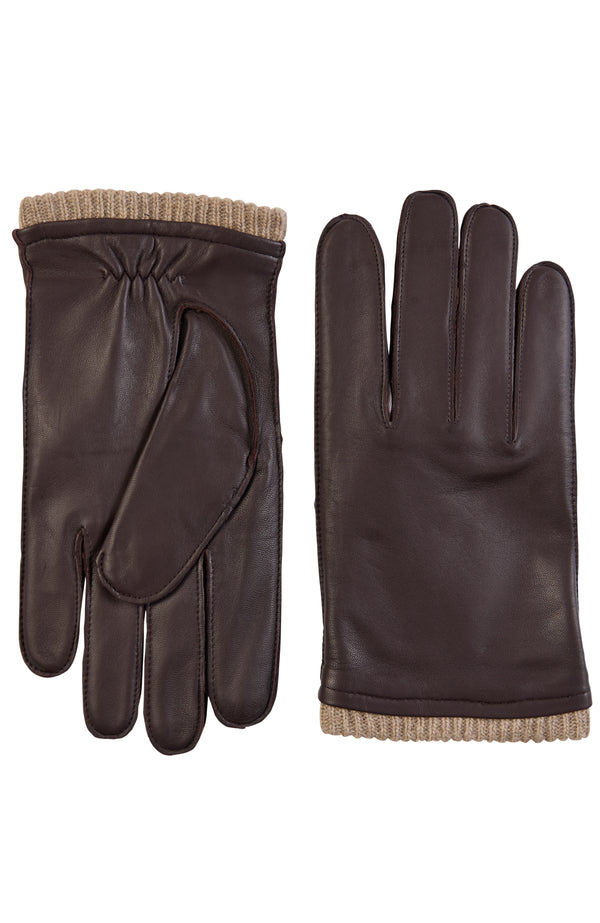 NAPPA LEATHER GLOVE WITH CASHMERE RIB CUFF in brown