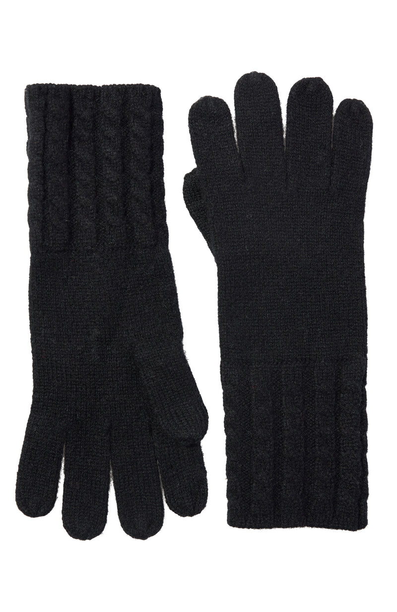 CASHMERE CABLE KNIT CUFF GLOVE in black