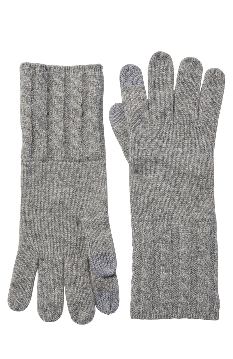 CASHMERE CABLE KNIT CUFF GLOVE in Grey