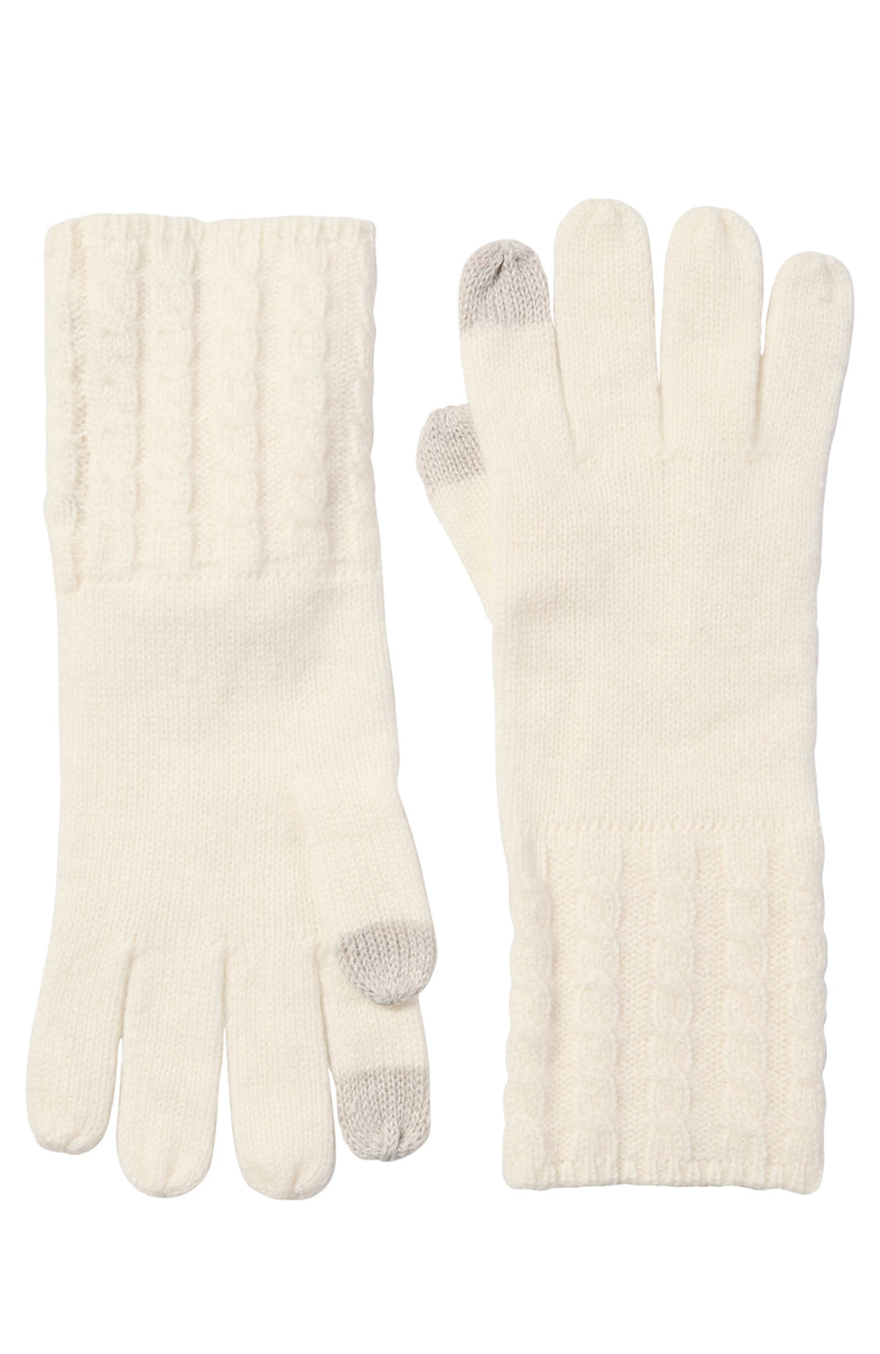 CASHMERE CABLE KNIT CUFF GLOVE in ivory