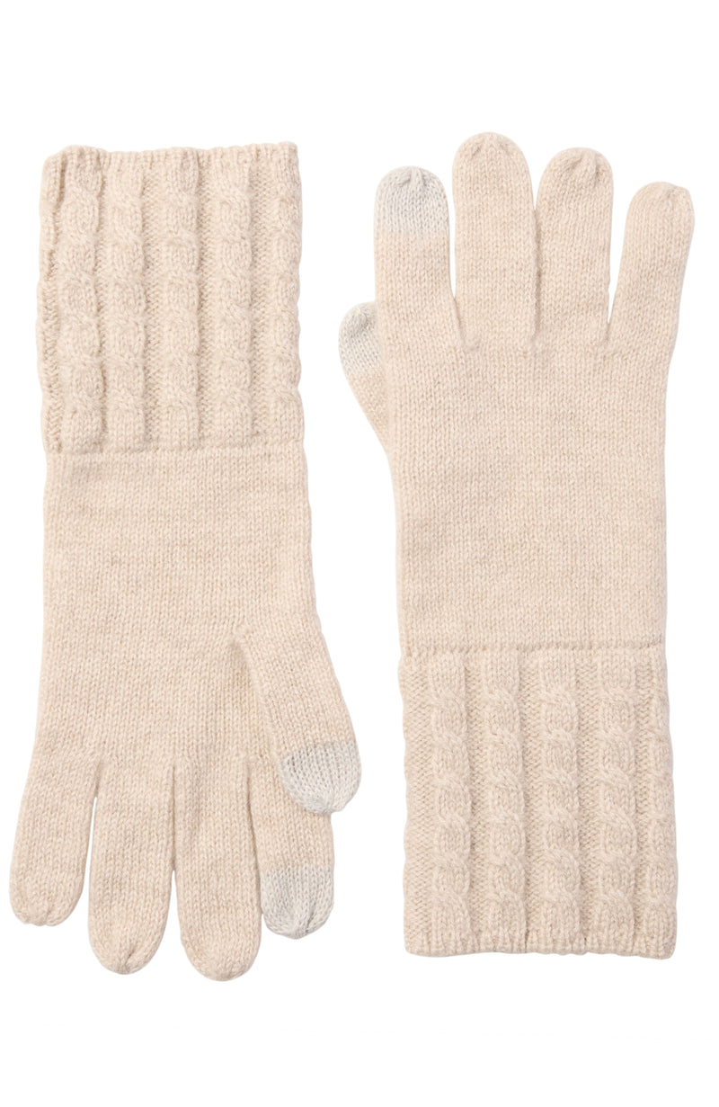 CASHMERE CABLE KNIT CUFF GLOVE in oat