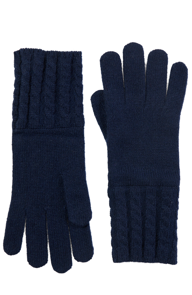 CASHMERE CABLE KNIT CUFF GLOVE in navy