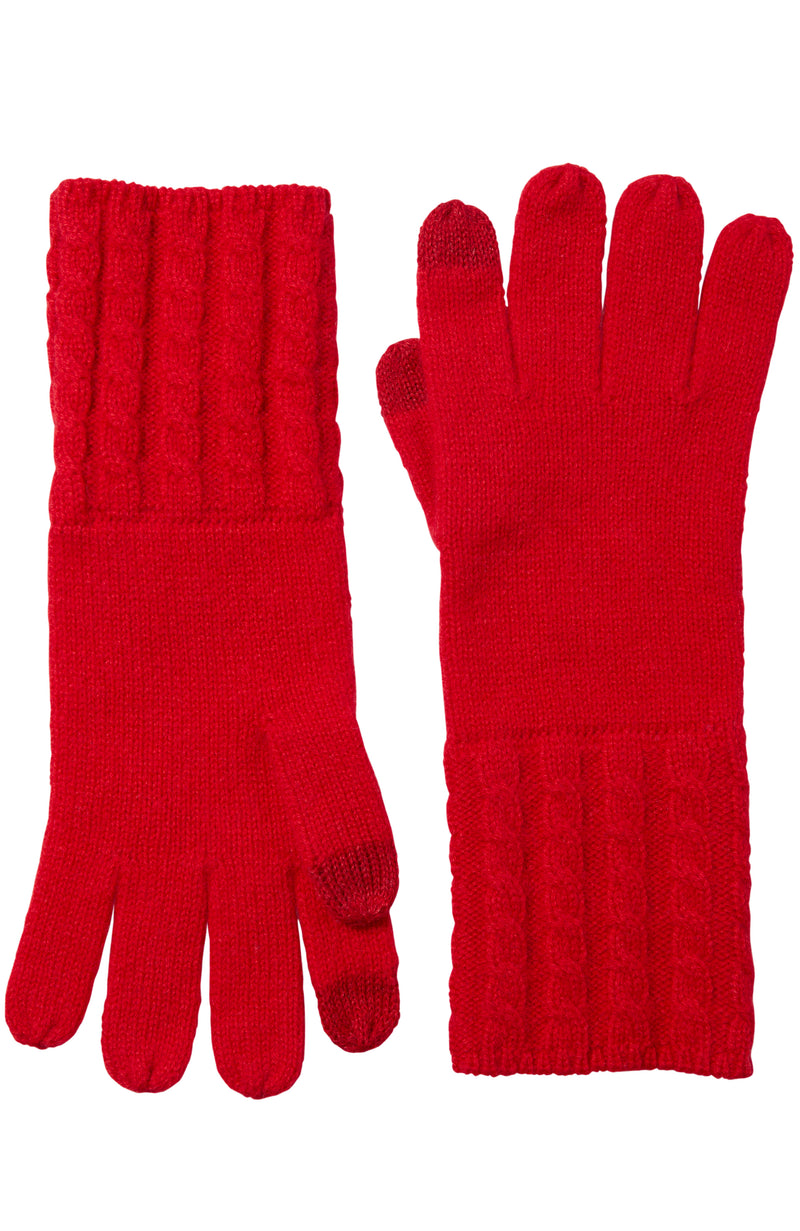 CASHMERE CABLE KNIT CUFF GLOVE in red