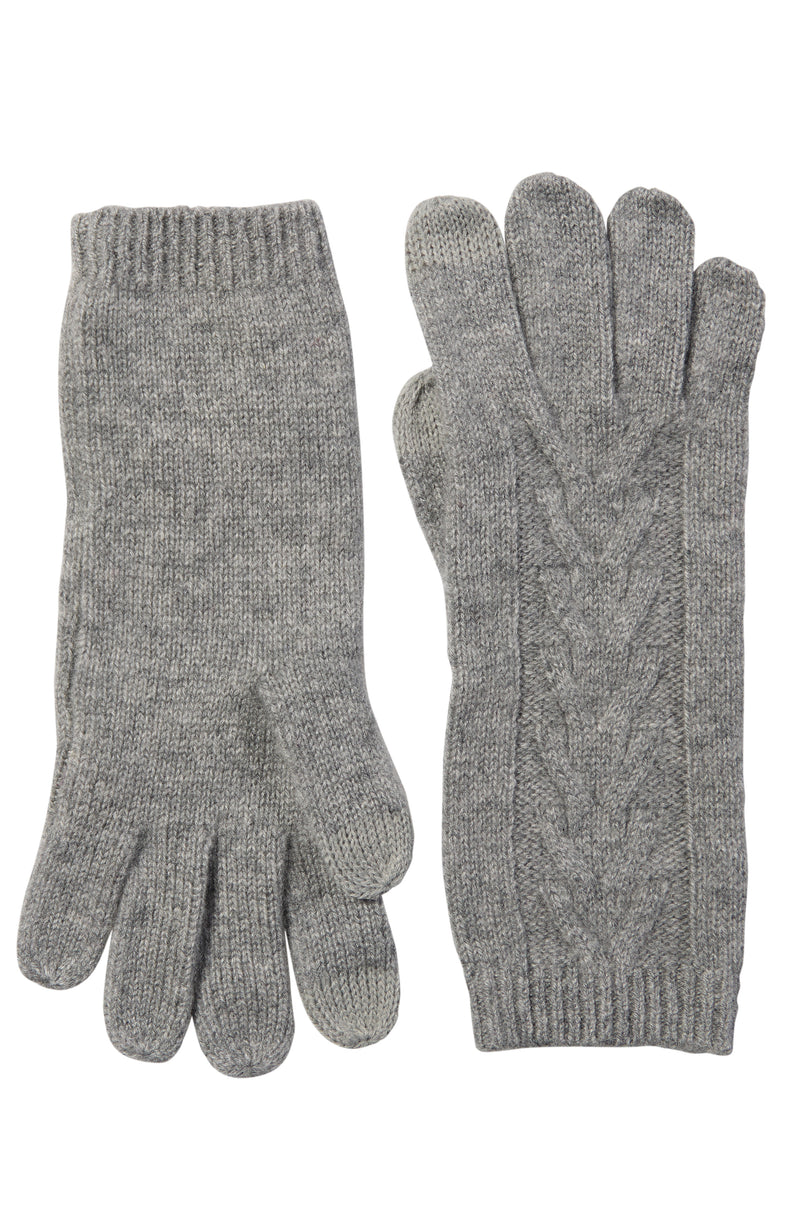 CASHMERE KNIT CABLE GLOVE WITH TOUCH TECH in grey