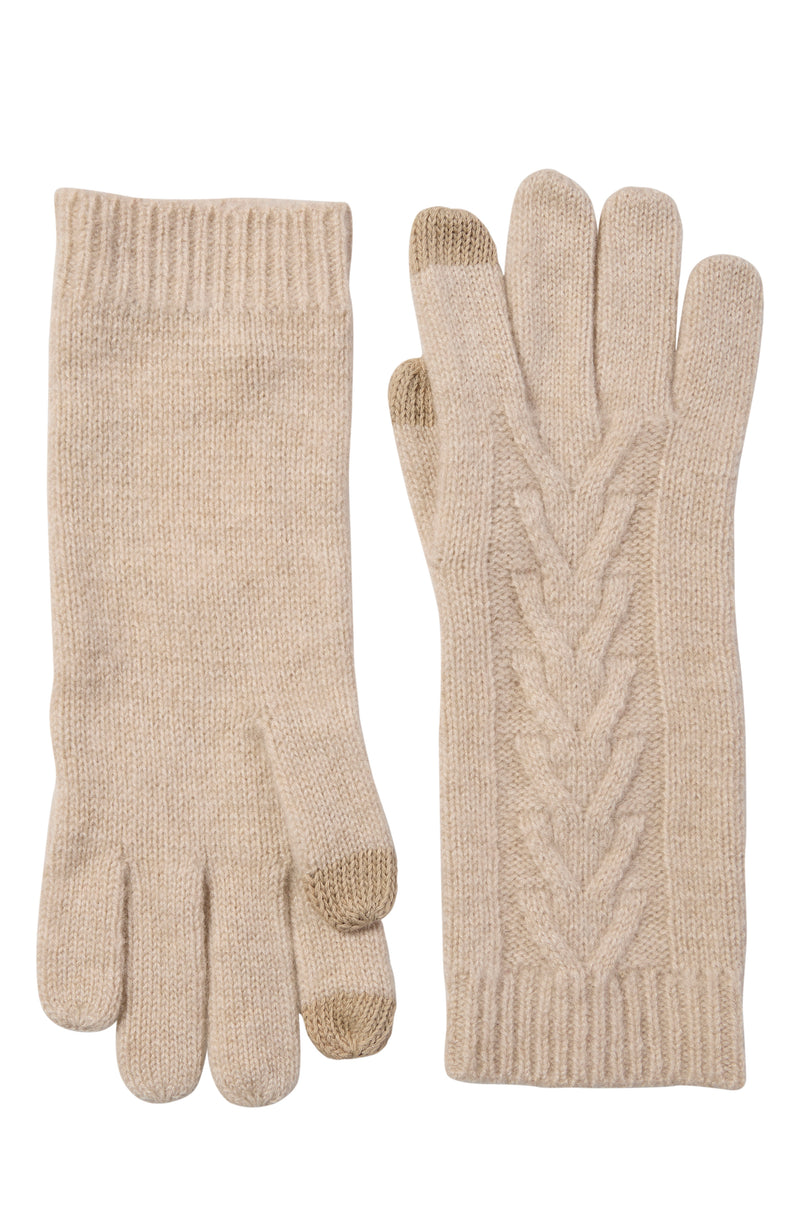 CASHMERE KNIT CABLE GLOVE WITH TOUCH TECH in oat