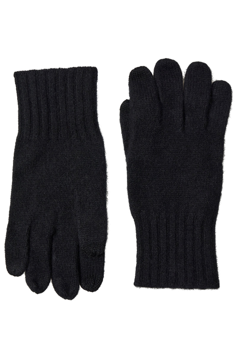 CASHMERE KNIT RIBBED CUFF GLOVE WITH TOUCH TECH in black