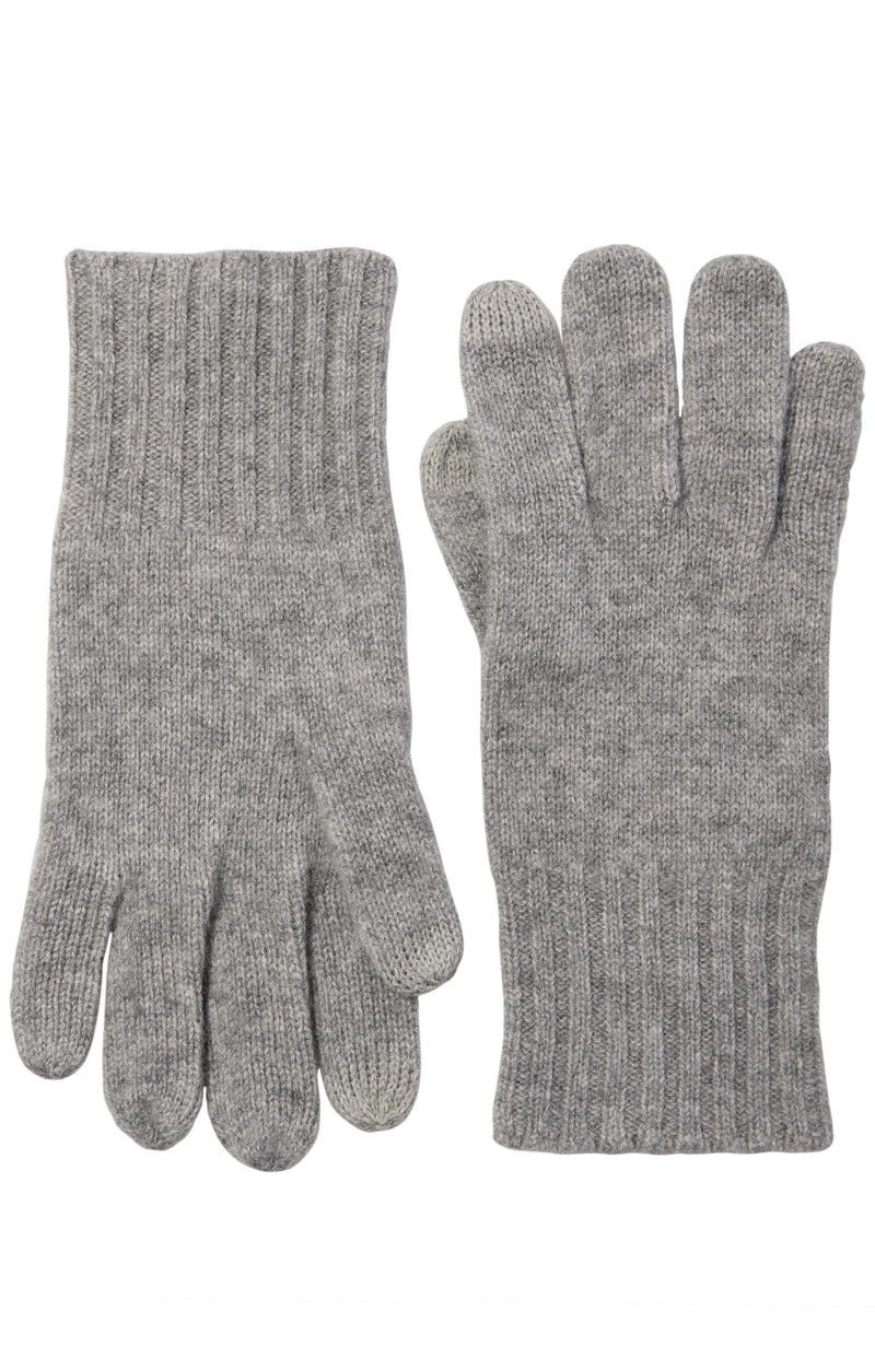 CASHMERE KNIT RIBBED CUFF GLOVE WITH TOUCH TECH in grey