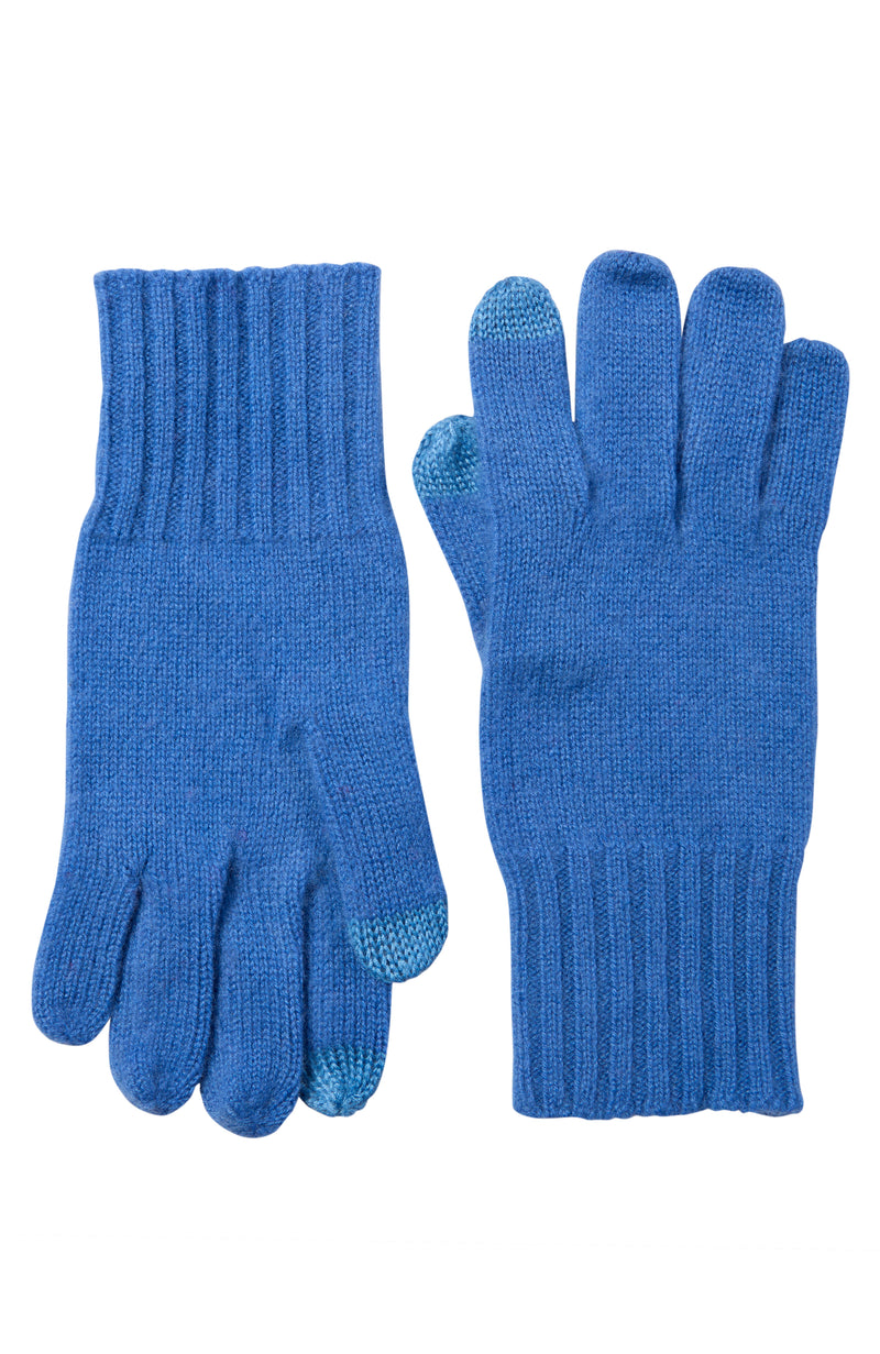 CASHMERE KNIT RIBBED CUFF GLOVE WITH TOUCH TECH in medium blue