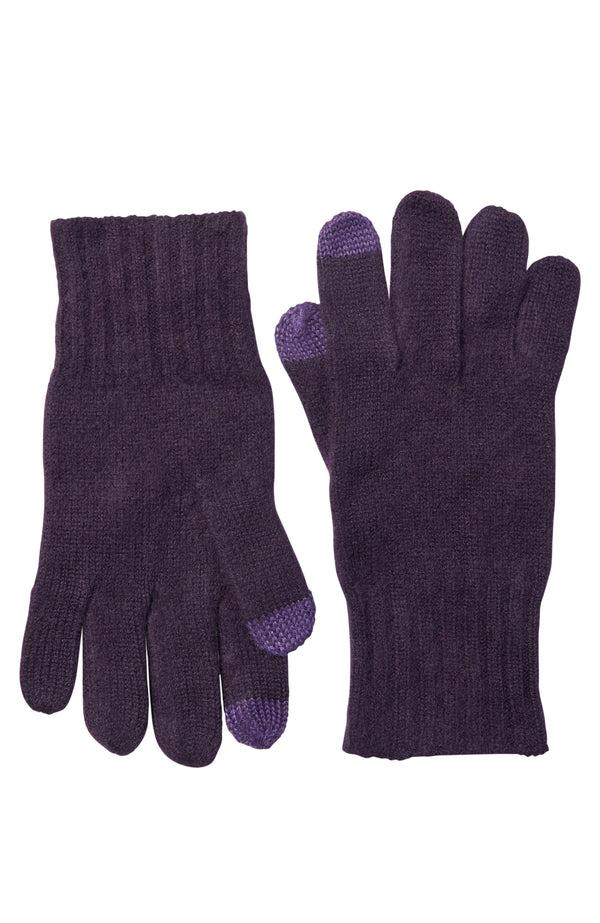 CASHMERE KNIT RIBBED CUFF GLOVE WITH TOUCH TECH in dark currant