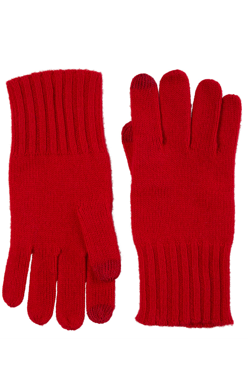 CASHMERE KNIT RIBBED CUFF GLOVE WITH TOUCH TECH in red