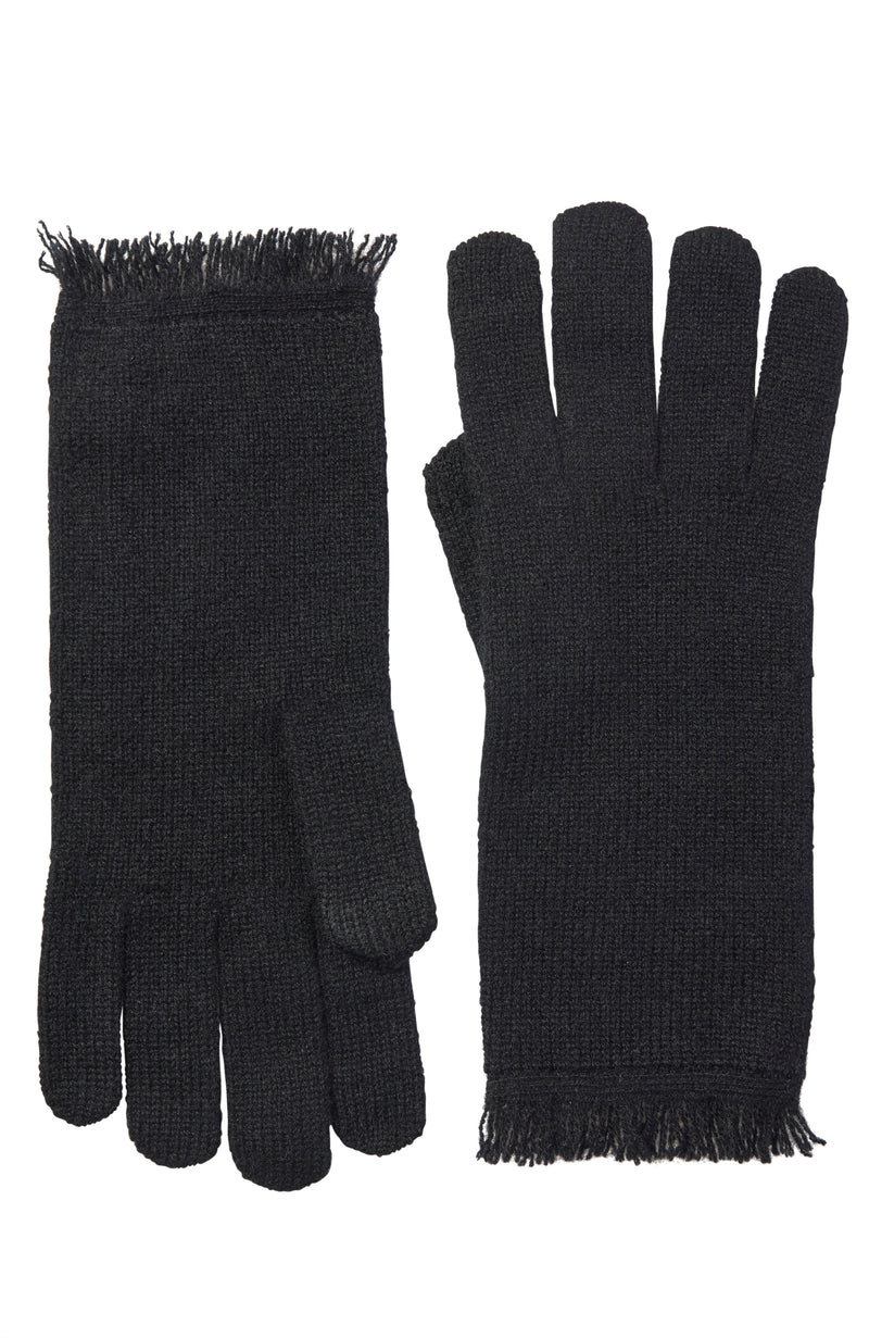 CASHMERE JERSEY GLOVE WITH FRINGE in black