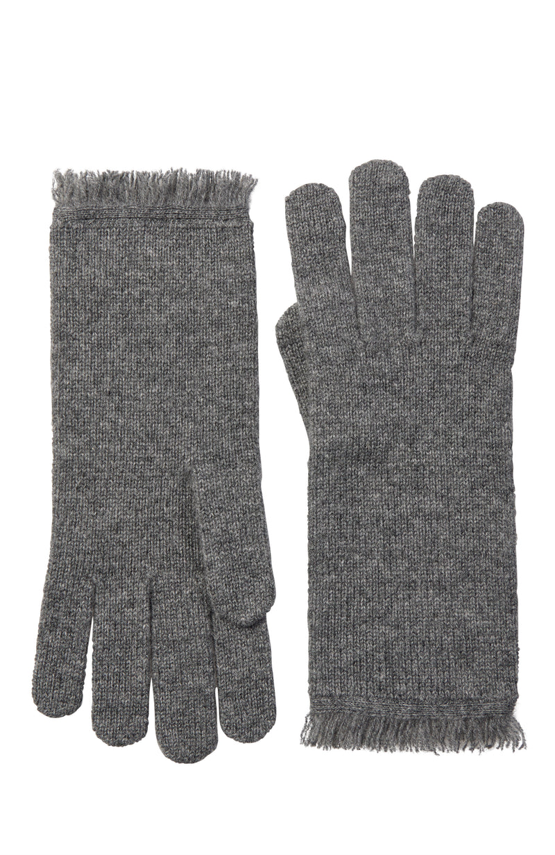 CASHMERE JERSEY GLOVE WITH FRINGE in medium grey