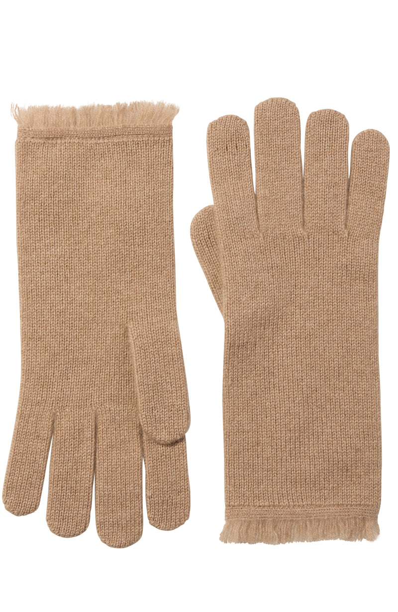 CASHMERE JERSEY GLOVE WITH FRINGE in camel