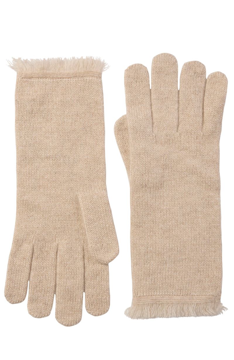 CASHMERE JERSEY GLOVE WITH FRINGE in oat