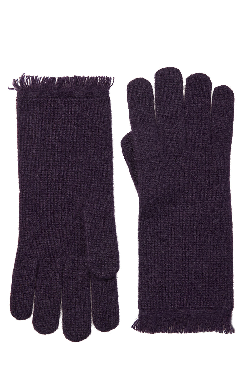 CASHMERE JERSEY GLOVE WITH FRINGE in dark currant