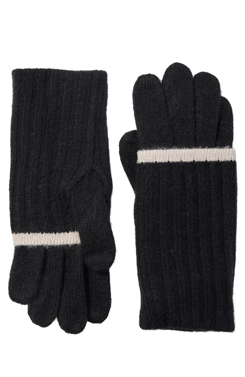 CASHMERE GLOVE WITH FOLDOVER TIPPED CUFF in black/white