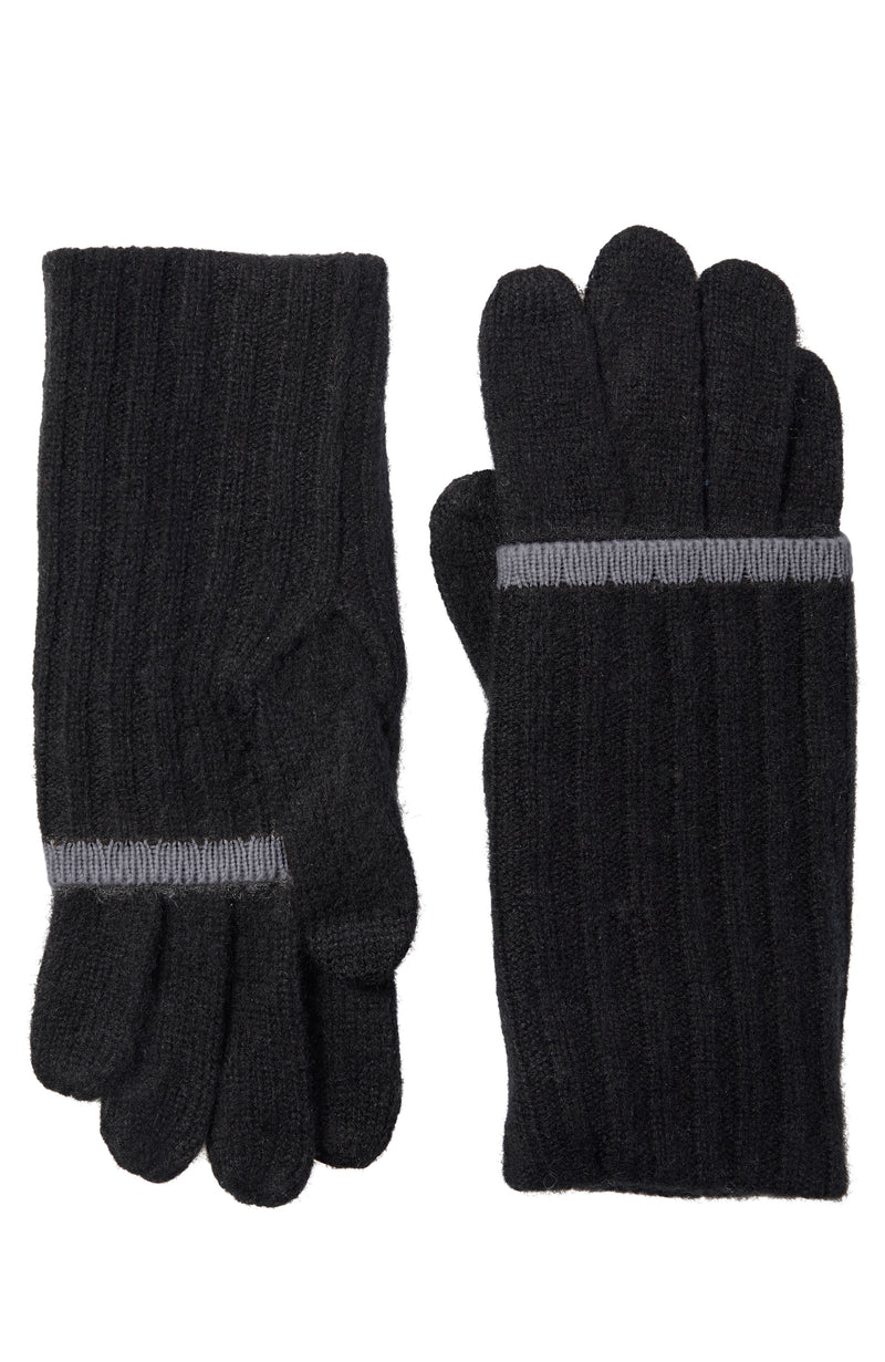 CASHMERE GLOVE WITH FOLDOVER TIPPED CUFF in black/grey