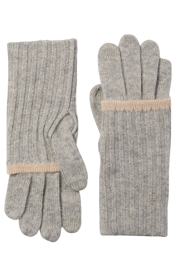 CASHMERE GLOVE WITH FOLDOVER TIPPED CUFF in light grey