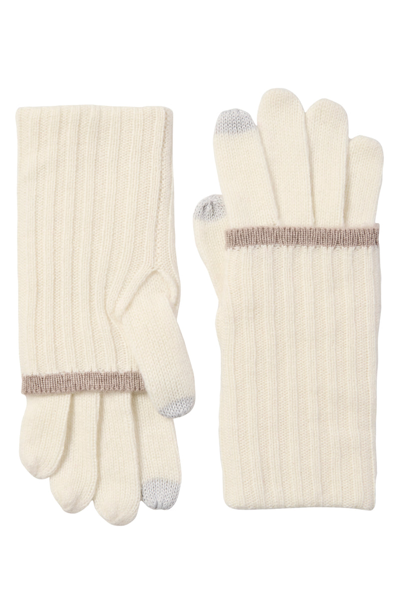 CASHMERE GLOVE WITH FOLDOVER TIPPED CUFF in ivory