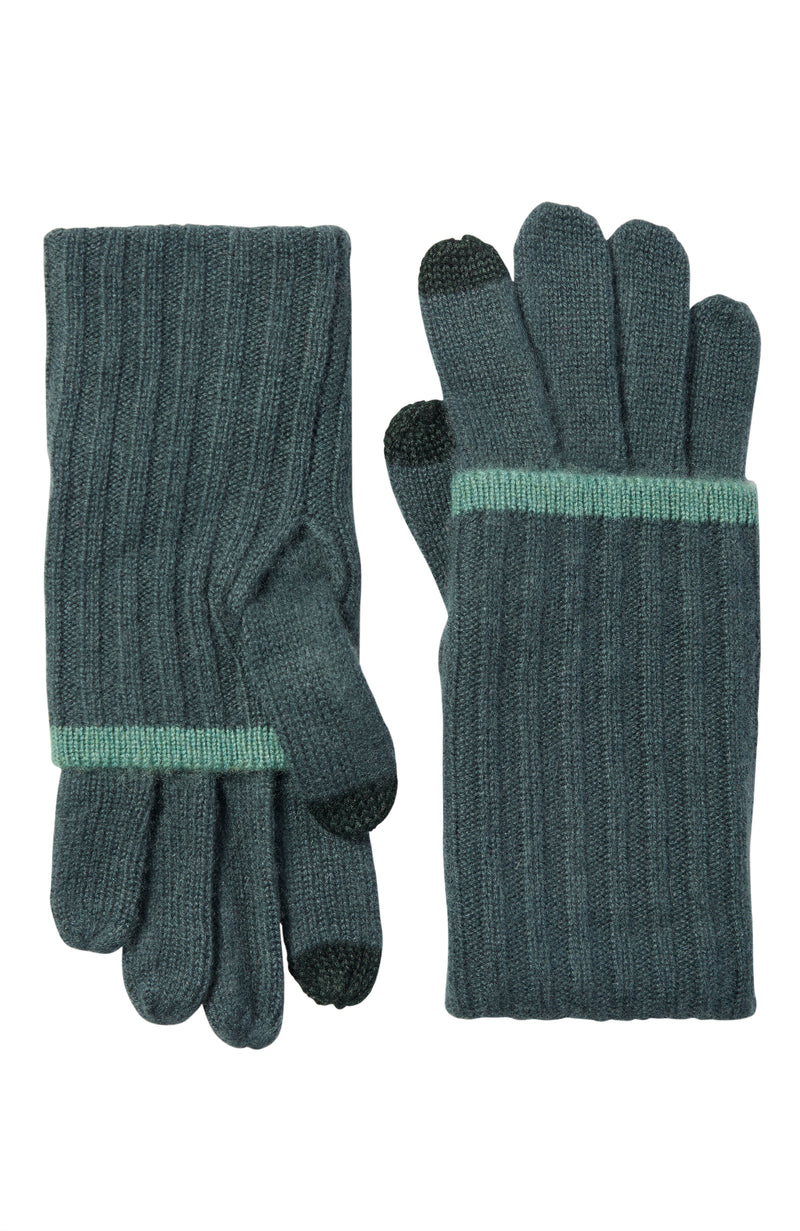 CASHMERE GLOVE WITH FOLDOVER TIPPED CUFF in spruce/green