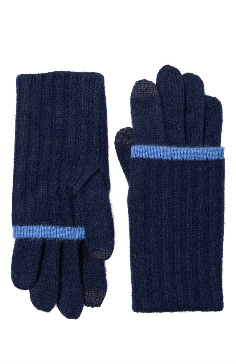 CASHMERE GLOVE WITH FOLDOVER TIPPED CUFF in navy