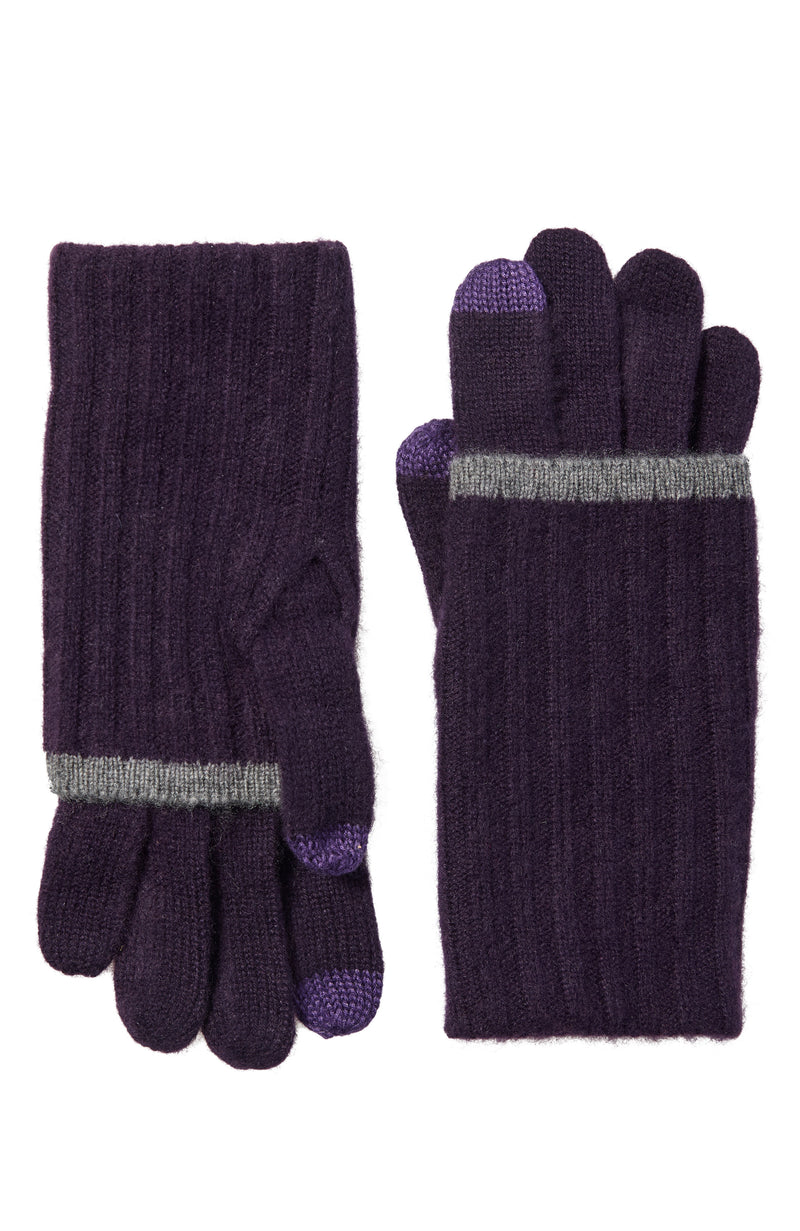 CASHMERE GLOVE WITH FOLDOVER TIPPED CUFF in dark currant