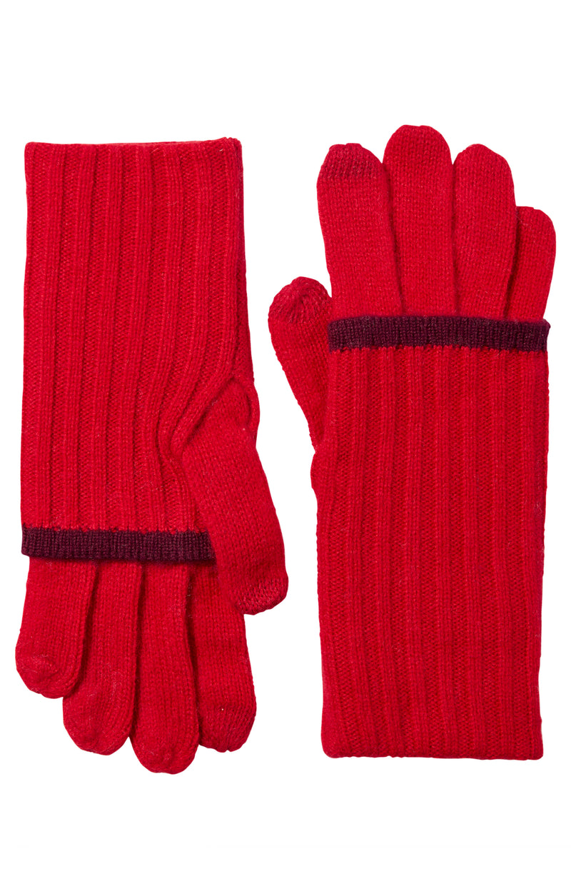 CASHMERE GLOVE WITH FOLDOVER TIPPED CUFF in red