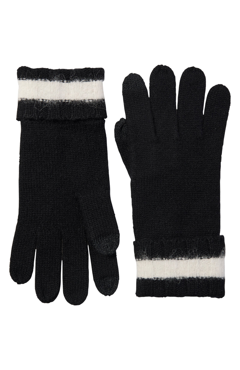 CASHMERE RIB CUFF WITH FUZZY STRIPE GLOVE in black