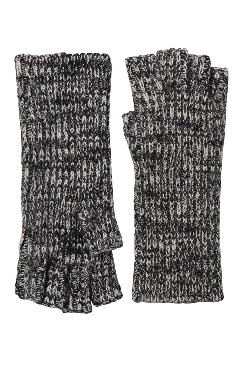 MARL FINGERLESS RIB KNIT GLOVE in black