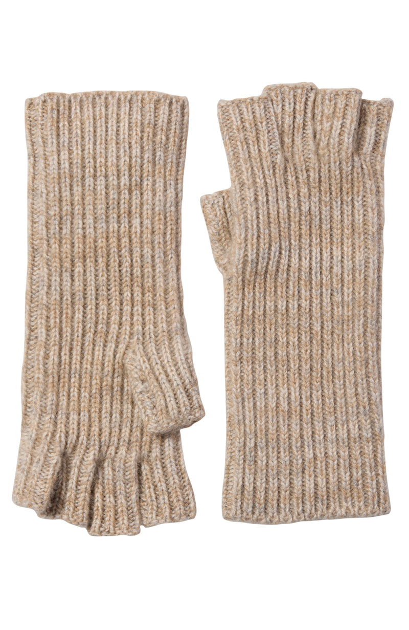 MARL FINGERLESS RIB KNIT GLOVE in oat
