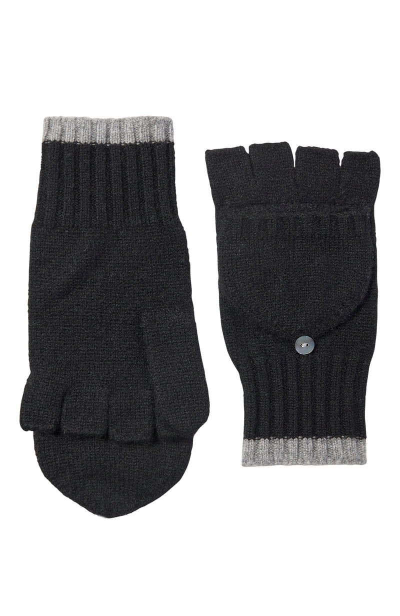 CASHMERE POP TOP GLOVE WITH CUFF TIPPING in black/grey