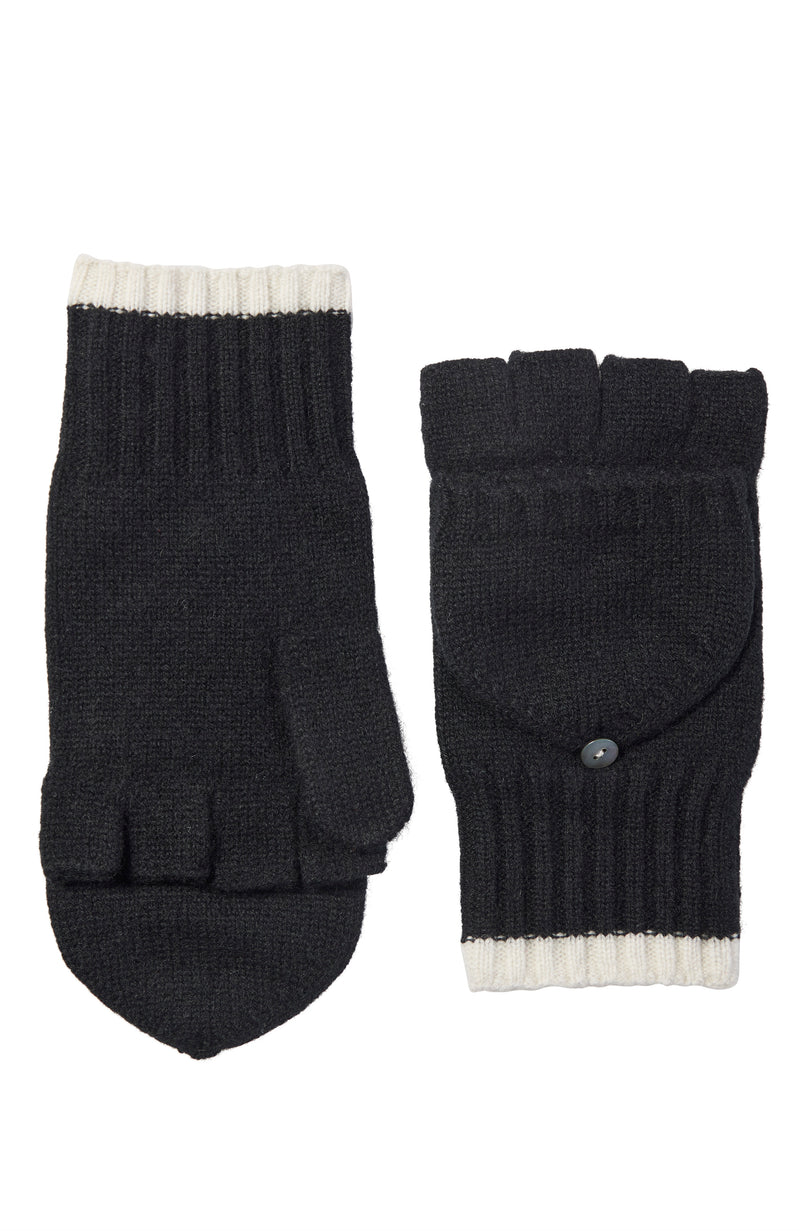 CASHMERE POP TOP GLOVE WITH CUFF TIPPING in black/white