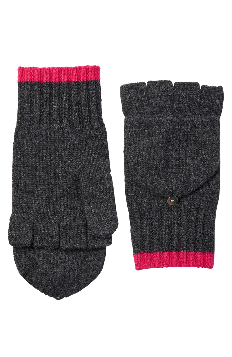 CASHMERE POP TOP GLOVE WITH CUFF TIPPING in charcoal/pink