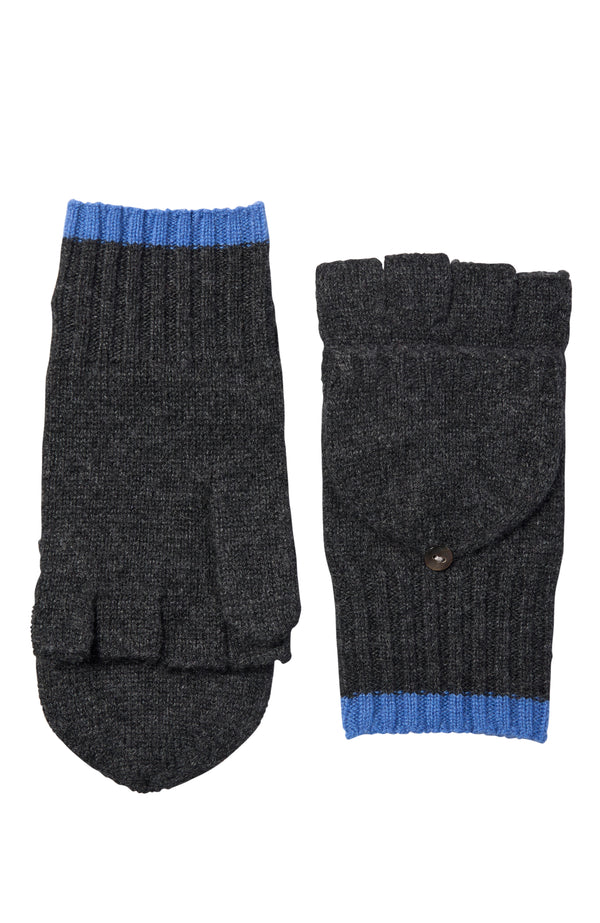 CASHMERE POP TOP GLOVE WITH CUFF TIPPING in charcoal/blue