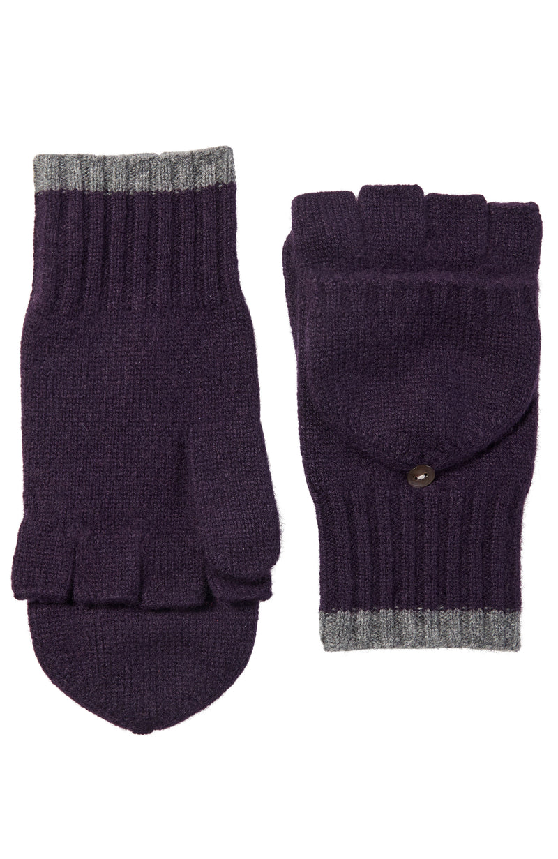 CASHMERE POP TOP GLOVE WITH CUFF TIPPING in currant/grey