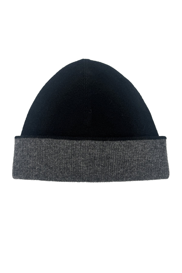 CASHMERE DOUBLE LAYER KNIT HAT in black