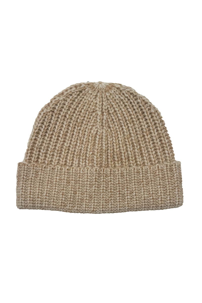 CASHMERE MARLED CARDIGAN RIB CUFFED HAT in oat marl