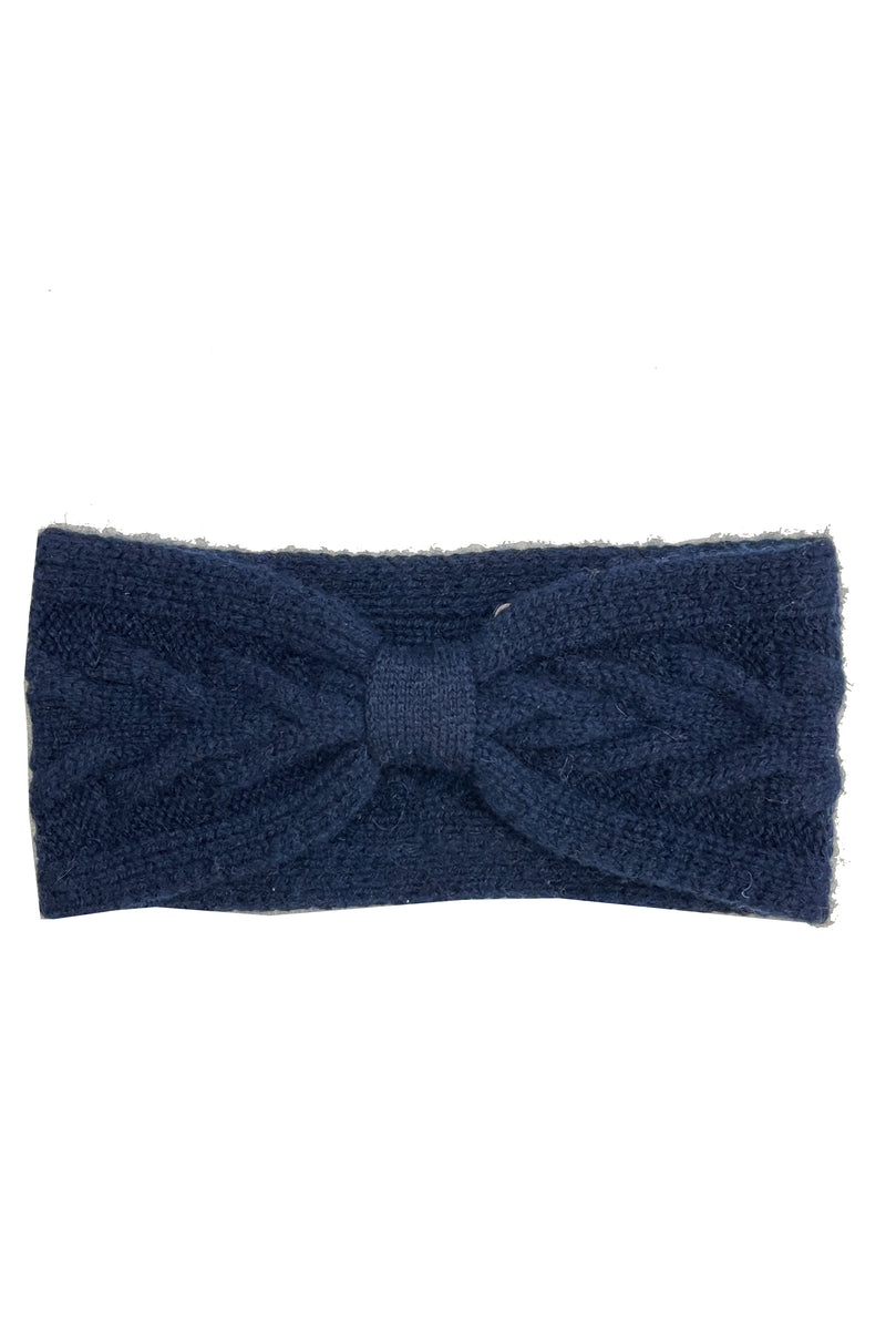 CASHMERE TRELLIS CABLE HEADBAND in navy