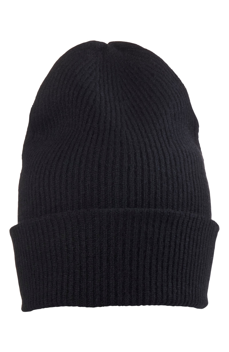 CASHMERE RIB DOUBLE FOLDOVER CUFF SLOUCHY HAT in black