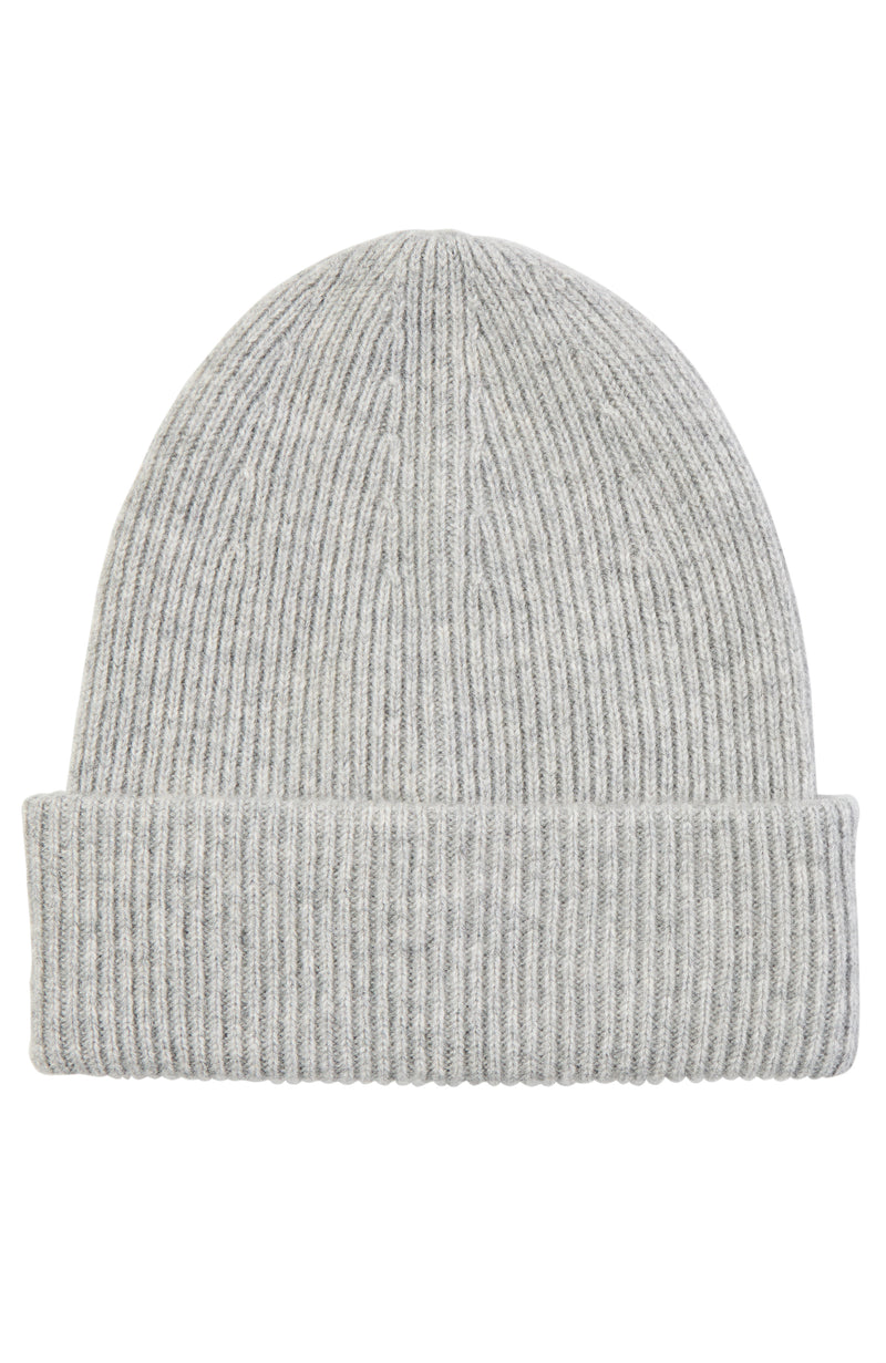 CASHMERE RIB DOUBLE FOLDOVER CUFF SLOUCHY HAT in light grey