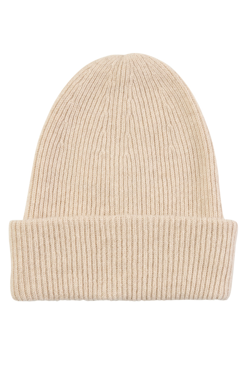 CASHMERE RIB DOUBLE FOLDOVER CUFF SLOUCHY HAT in oat