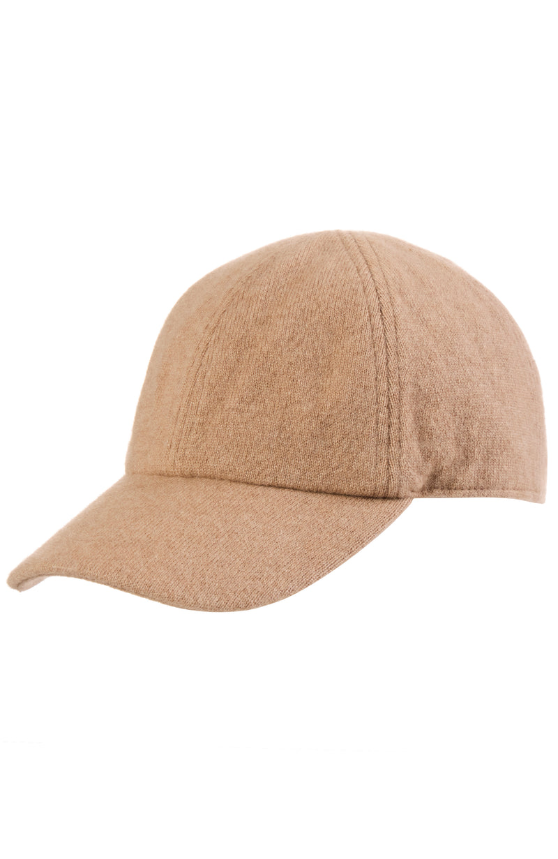 WOMEN'S CASHMERE KNIT BASEBALL CAP in camel